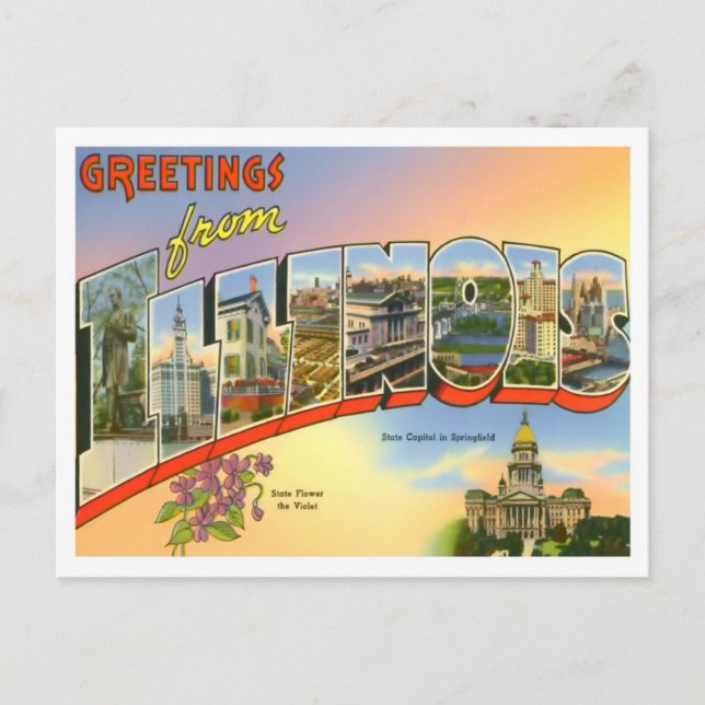 Carte postale Illinois Vintage Big Letters (Devant)