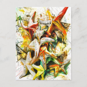 Carte Postale Illustration Abstraite de l'aquarelle de poisson é