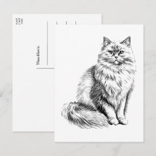 Carte Postale Illustration Amoureux des chats mignonne Bonjour, 