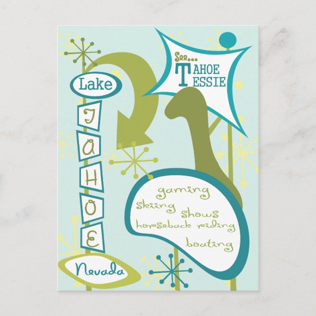 Carte Postale Illustration amusante du lac Tahoe (Devant)