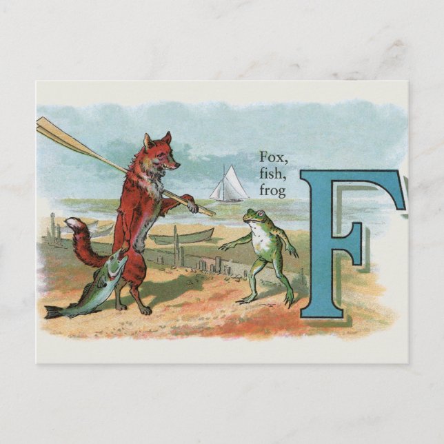 Carte Postale Illustration ancienne de la pêche à la grenouille  (Devant)