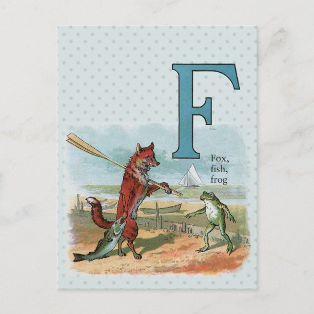 Carte Postale Illustration ancienne de la pêche à la grenouille  (Devant)
