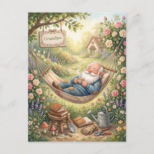 Carte Postale Illustration aquarelle cosy d'un gnome endormi 