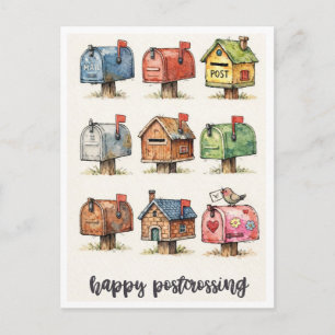 Carte Postale Illustration aquarelle de boîte aux lettres Postcr