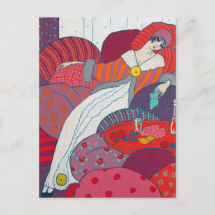 Carte Postale Illustration Art déco rose et orange George Barbie