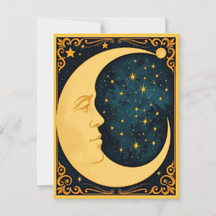 Carte Postale Illustration Art Nouveau Lune