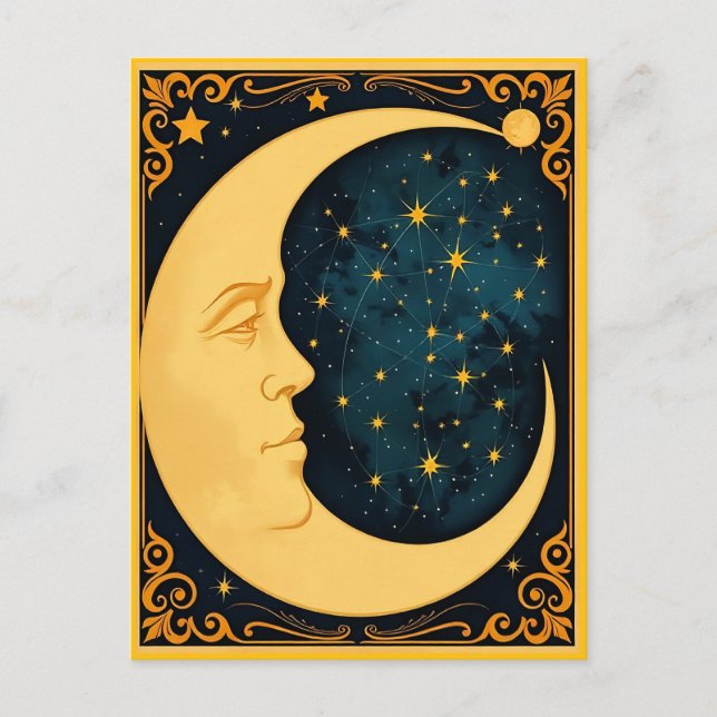 Carte Postale Illustration Art Nouveau Lune (Devant)