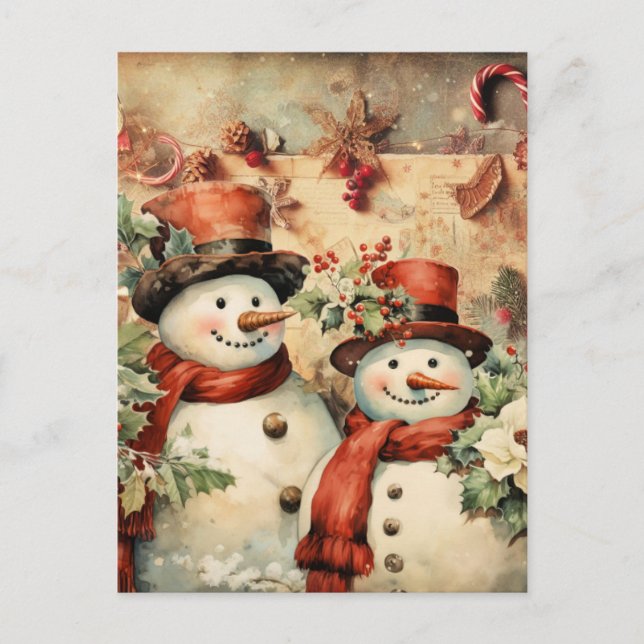 Carte Postale Illustration Christmas Snowmen (Devant)