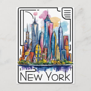 Carte Postale illustration colorée de new york city