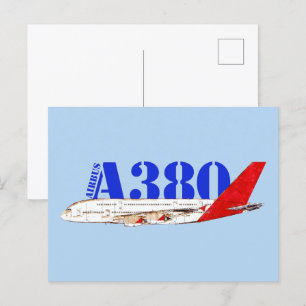 Carte Postale Illustration d'Airbus A380 avec design de queue ro