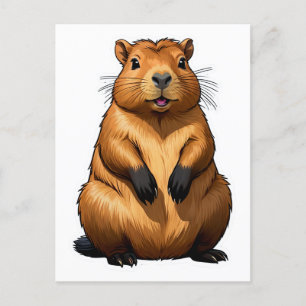 Carte Postale Illustration d'animal de rongeur de Capybara migno