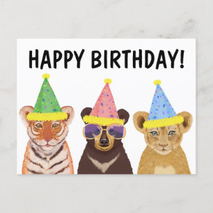 Carte Postale Illustration d'animaux sauvages "Joyeux anniversai