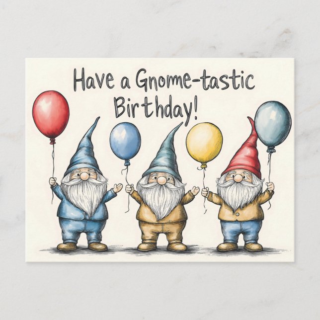 Carte Postale Illustration d'anniversaire de gnome adorable avec (Devant)