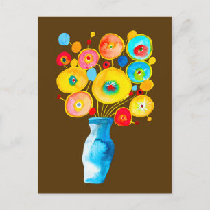 Carte Postale Illustration d'art de fleurs vibrantes funky