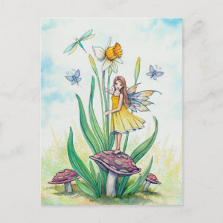 Carte Postale Illustration d'art fantaisiste de fée petite jonqu