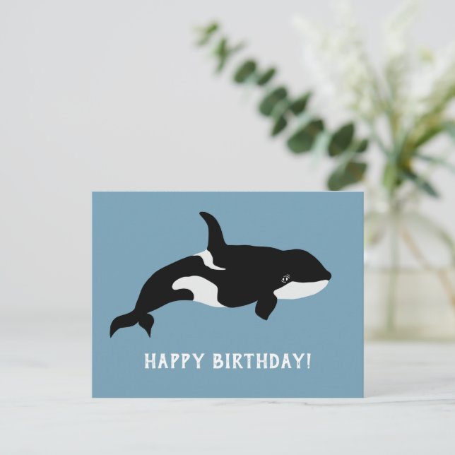 Carte Postale Illustration de baleine orque Cetacea Joyeux anniv (Debout devant)