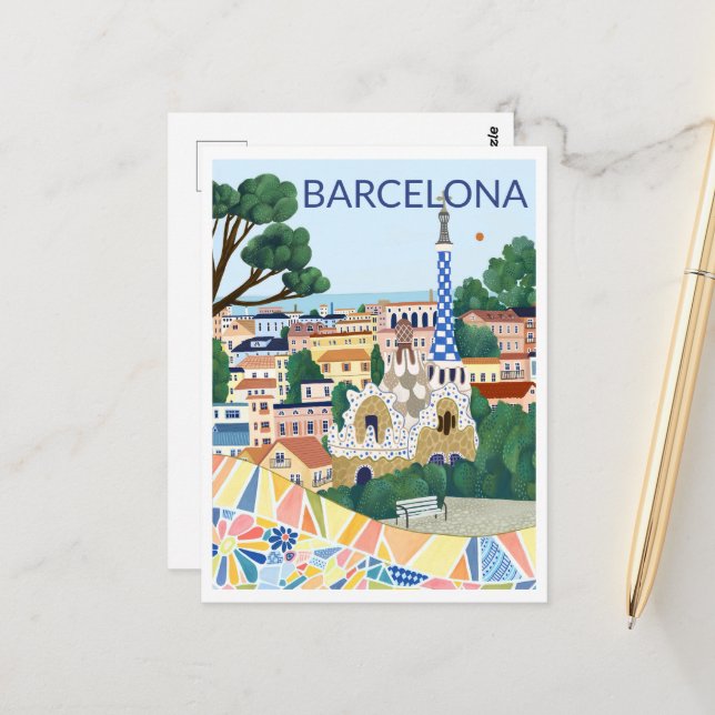 Carte Postale Illustration de Barcelone (Devant/Arrière en situation)