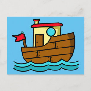 Carte Postale Illustration de bateau de dessin animé mignon