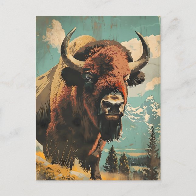 Carte Postale Illustration de bison vintage (Devant)
