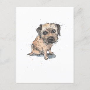 Carte Postale Illustration de Border Terrier, drôle mignon chien