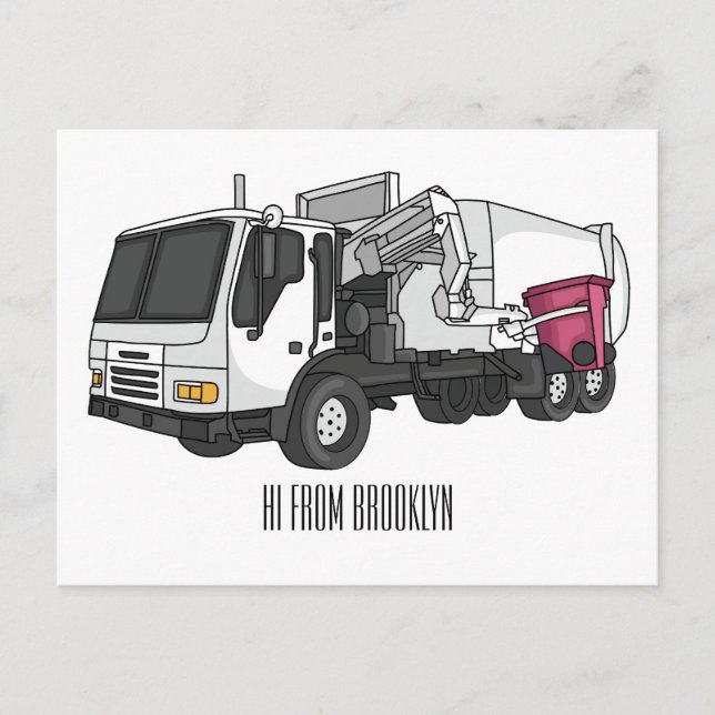 Carte Postale Illustration de camion à ordures (Devant)