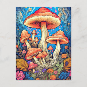 Carte Postale Illustration de champignons psychédéliques sauvage