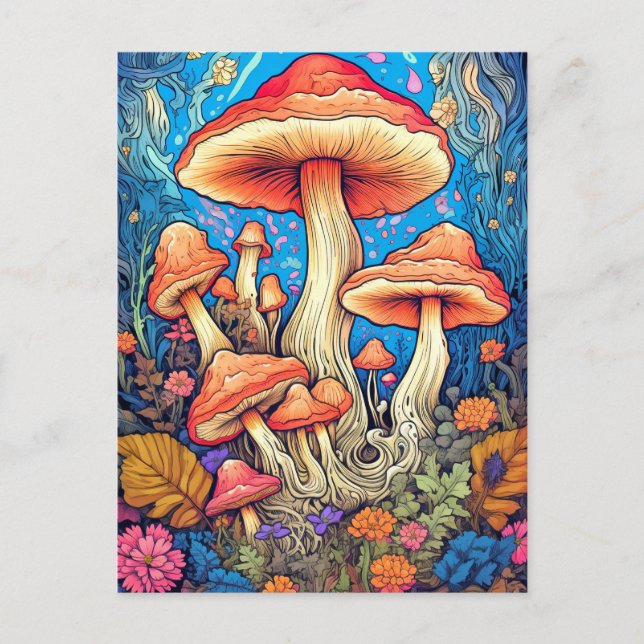 Carte Postale Illustration de champignons psychédéliques sauvage (Devant)