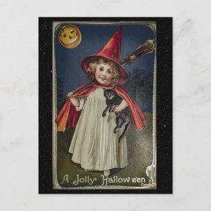 Carte Postale Illustration de chat drôle vintage Halloween