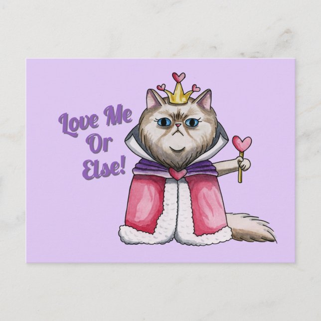 Carte Postale Illustration de chat persan de la Reine des Coeurs (Devant)