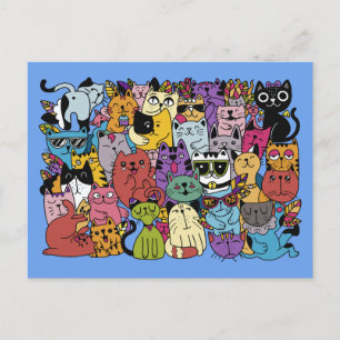 Carte Postale Illustration de chats amusants