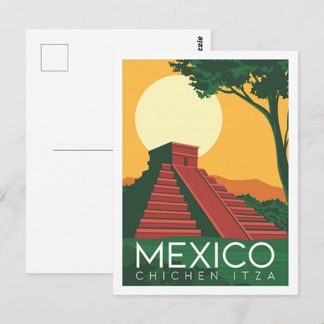 Carte Postale Illustration de Chichen Itza Mexico Travel Place (Devant / Derrière)