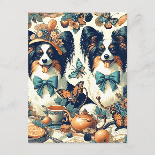 Carte Postale Illustration de chien de papillon mignonne (Devant)