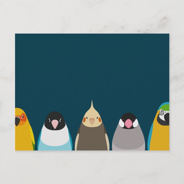 Carte Postale Illustration de cinq oiseaux - tori no iro (Devant)