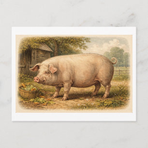 Carte Postale Illustration de cochon de style vintage