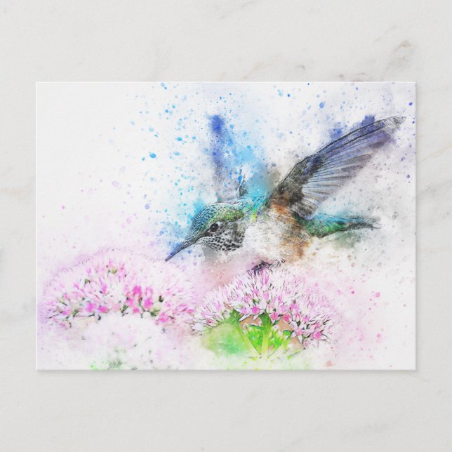 Carte Postale Illustration de colibri aquarelle (Devant)