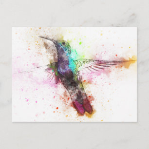 Carte Postale Illustration de colibri aquarelle