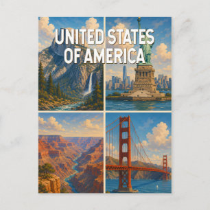Carte Postale Illustration de collage des États-Unis Art de voya
