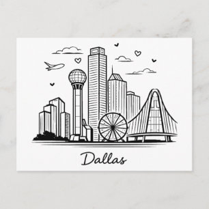 Carte Postale Illustration de Dallas en ligne noire
