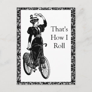 Carte Postale Illustration de dame victorienne vintage sur bicyc