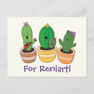 Carte Postale Illustration de dessin animé d'un trio de cactus c