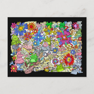 Carte Postale Illustration de dessin, de cochons, de fleurs et d