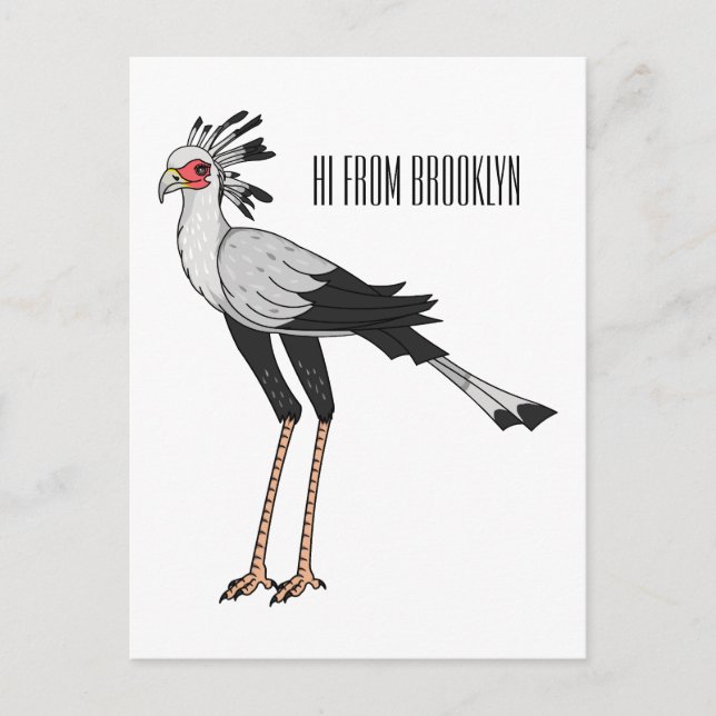 Carte Postale Illustration de dessin du secrétaire pour oiseaux (Devant)