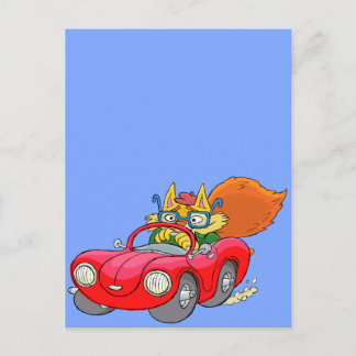 Carte Postale Illustration de dessin d'un chat conduisant une vo