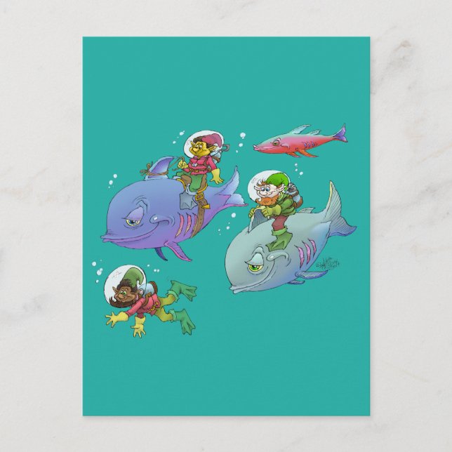 Carte Postale Illustration de dessin Gnomes et trois amis de poi (Devant)