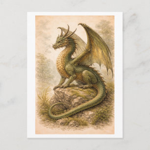 Carte Postale Illustration de dragon de style vintage (série myt