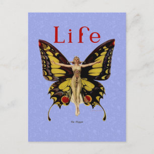 Carte Postale Illustration de femme volant papillon Flapper