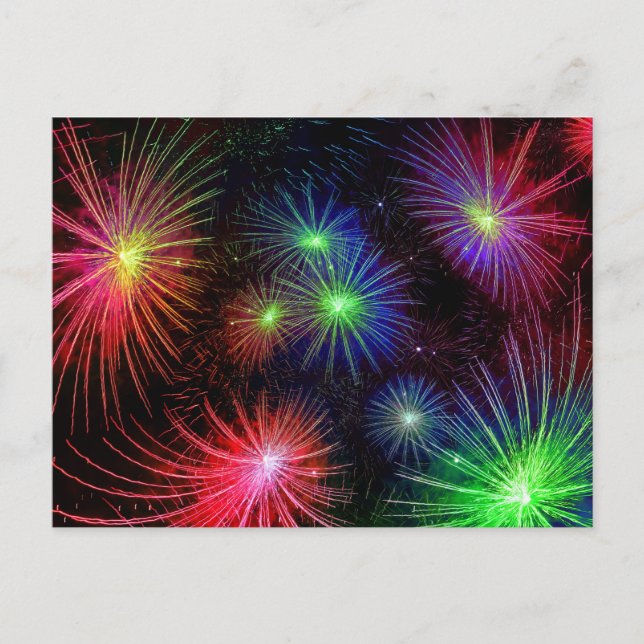 Carte Postale Illustration de feux d'artifice colorés (Devant)