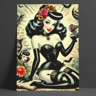 Carte Postale Illustration de fille gothique vintage