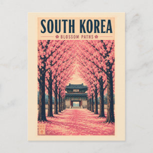 Carte Postale Illustration de fleurs de cerisier en Corée du Sud