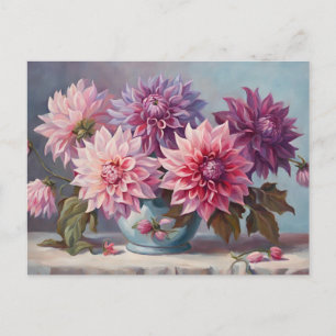 Carte Postale Illustration de fleurs de dahlia dans un vase natu
